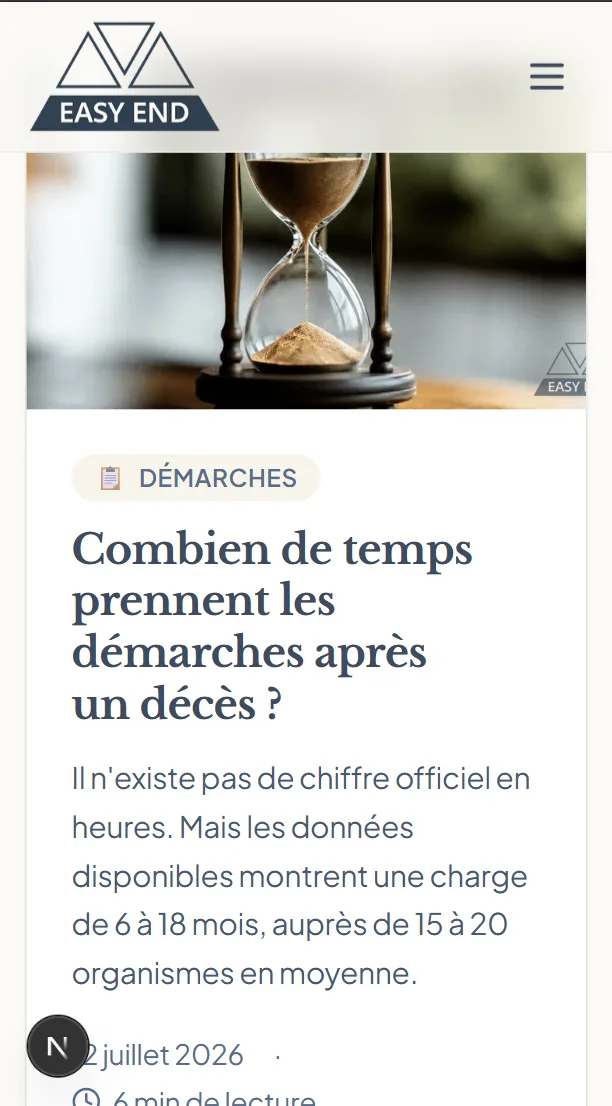 Article EasyEnd sur mobile : combien de temps prennent les démarches après un décès